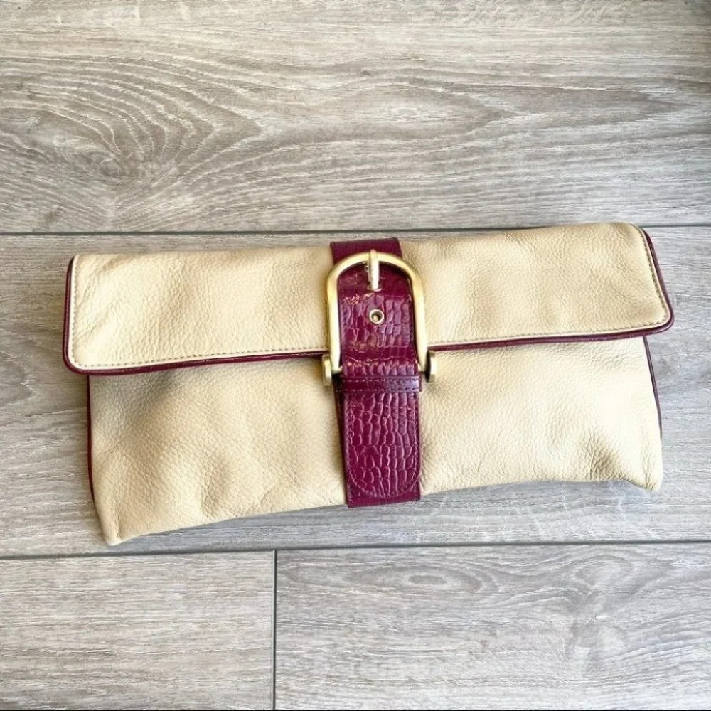 BCBGMAXAZRIA Cream Leather Clutch